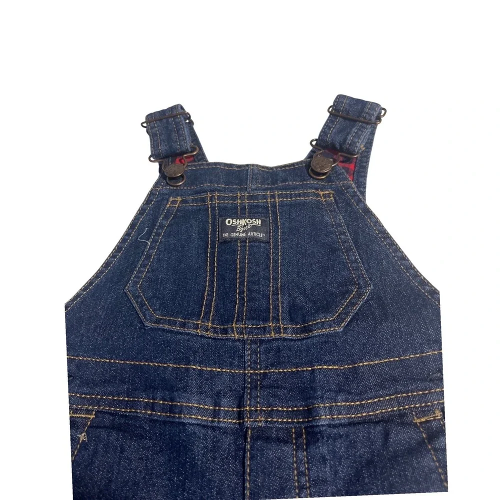 OshKosh Bgosh Toddler 4T Flannel Lined Denim Overalls Dark‎ Wash Buffalo Plaid